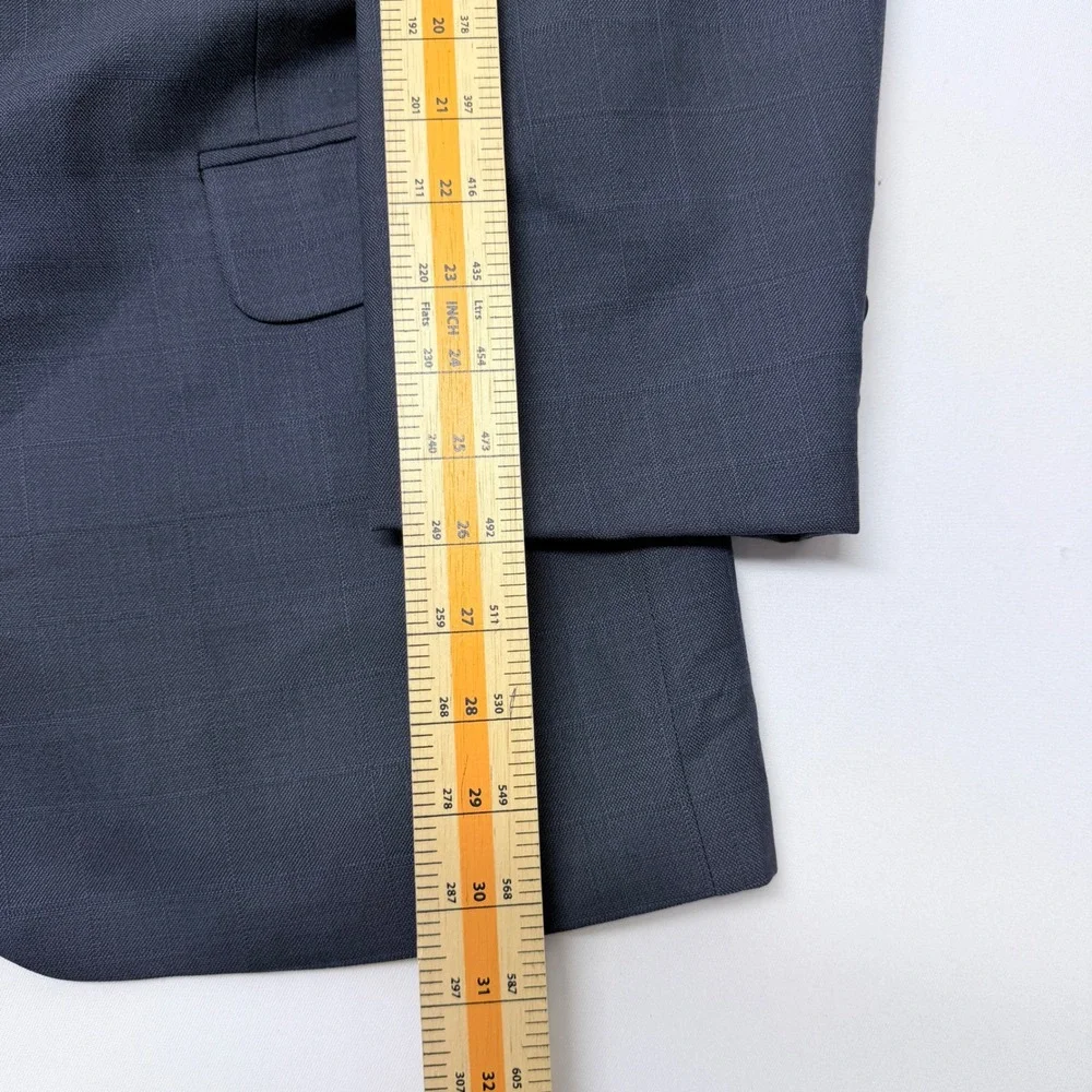 Paulo Solari Mens 42R Blue Windowpane 100% Wool Athletic Fit 3-Button Blazer